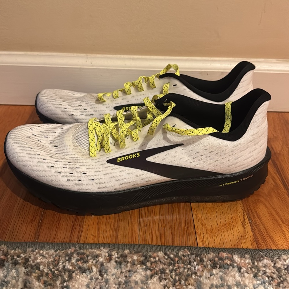 Brooks White and Neon Yellow Athletic Shoes